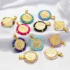 Wholesale Hip-Hop Retro Round Virgin Mary Copper Plating Inlay Carving 18K Gold Plated Zircon
