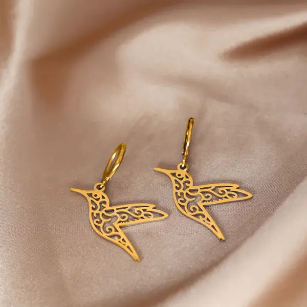 Wholesale PVD Coated Gold Plated Silver Plated Hummingbird 304 Stainless Steel French Style Simple Style Waterproof Non Tarnish Drop Earrings