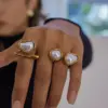 Wholesale Round Oval Vacuum Electroplating (In Furnace) 304 Stainless Steel Plated 18K Real Gold Imitation Pearl Open Ring Female