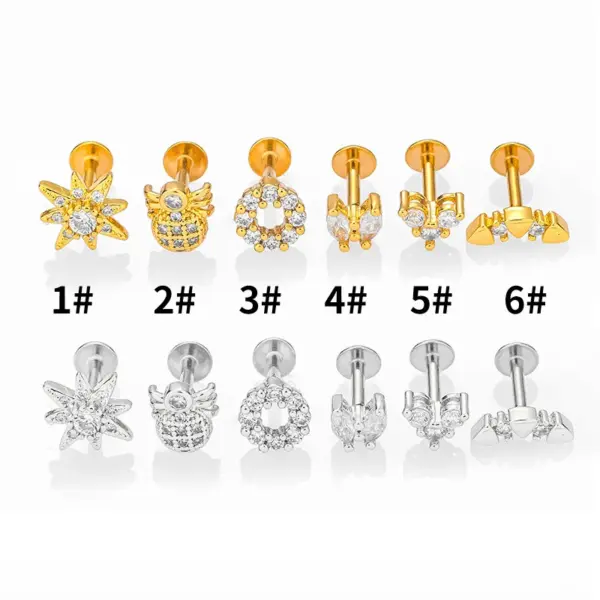Wholesale 1 Piece Lip Rings Retro Classic Style Round Heart Shape Spider 316L Stainless Steel Copper Waterproof Non Tarnish Surgical Steel Zircon Ion Plating (IP) 14K Gold Plated Lip Rings Ear Cartilage Rings & Studs Nose Rings & Studs