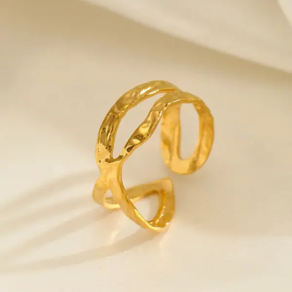 Wholesale PVD Coated Geometric 304 Stainless Steel Simple Style Waterproof Non Tarnish Open Ring