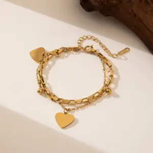 Qyb53 Double-Layer Peach Heart Anklet / Gold