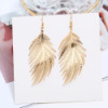 Wholesale Amazon European and American Simple Earrings Metal Feather Frosted Leaf Pattern Earrings Leaves Long Tassel Earrings for Women