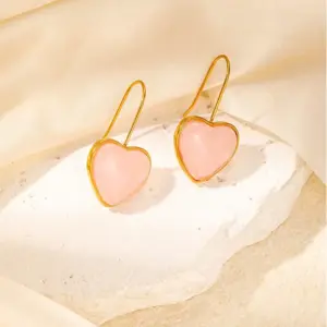 Love heart stud earrings-Pink without Pendant