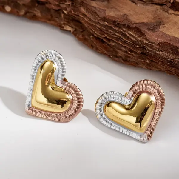 Hot-Selling INS Style 304 Stainless Steel Color-Block Bowknot Heart Straw Hat Flower Water Plated Imitation Gold Polished Earrings