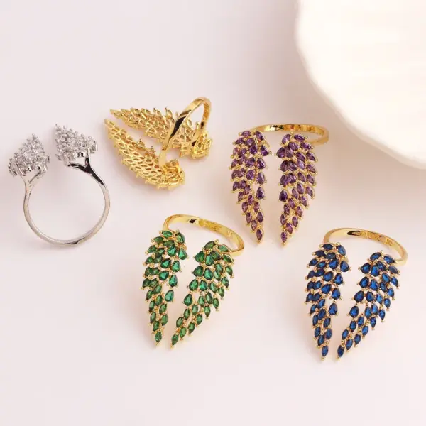 Wholesale Fashion Wings Copper Gold Plated Zircon Rings In Bulk