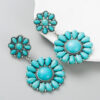 Wholesale retro turquoise earrings European and American fashion new alloy inlaid turquoise multi-layer round exaggerated temperament earrings