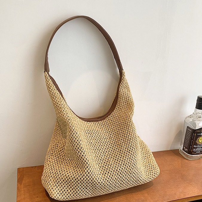 Wholesale New Ins Vintage Straw Tote Bag Shoulder Bag Women's Casual Large Capacity Summer Holiday Beach Bag