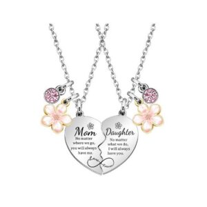 Wholesale Cross-border Amazon New Love Flower Mother's Daughter Heart Zinc Alloy Engraving Necklace Mother's Day Gift