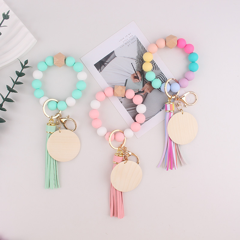Wholesale St Silicone Ball Bead Key Bracelet Teacher's Day Valentine's Day Wrist Keychain Pendant Leather Bracelet