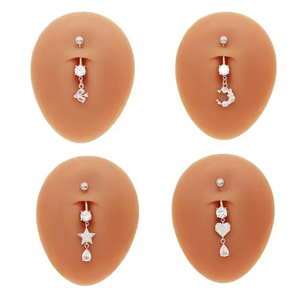 Wholesale 1 Piece 316L Stainless Steel Alloy Resin Rhinestones Glass Belly Rings Star Moon Heart Shape Waterproof Non Tarnish Surgical Steel White Gold Plated Women's