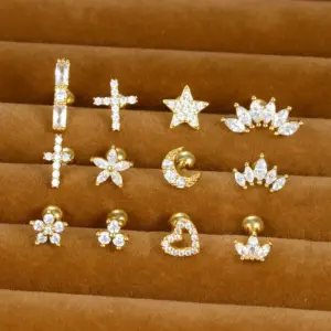 Wholesale 1 Piece Simple Style Star Heart Shape Crown Plating Inlay Stainless Steel Zircon Ear Studs