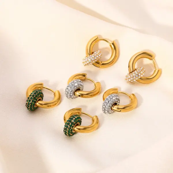 1 Pair Simple Style Round Inlay 201 Stainless Steel Brass Rhinestones Zircon 18K Gold Plated Earrings