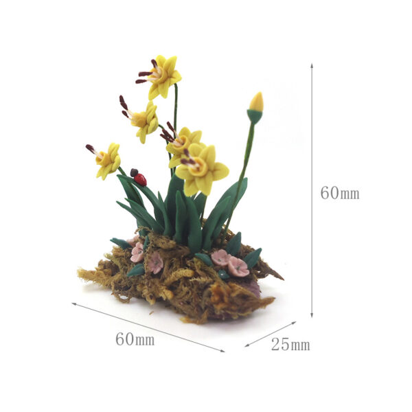 Wholesale 1:12 Dollhouse Accessories Dollhouse Mini Clay Flower Plant Potted Narcissus Bush Small Beetle Model
