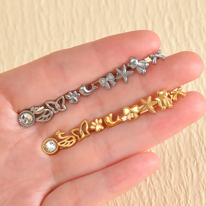 Wholesale Stainless Steel Animal Pattern Ear Cuff Devil Head Butterfly Spider Design Unisex Fairy Style Titanium Jewelry Ear Studs