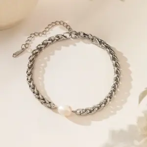 【XKB2239】Twist Pearl Bracelet / Steel Color