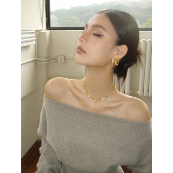 Wholesale European and American Fashion Niche Retro Woven Gem Necklace Women's New Arrival Explosive Light Luxury Choker Necklace Chain for Women