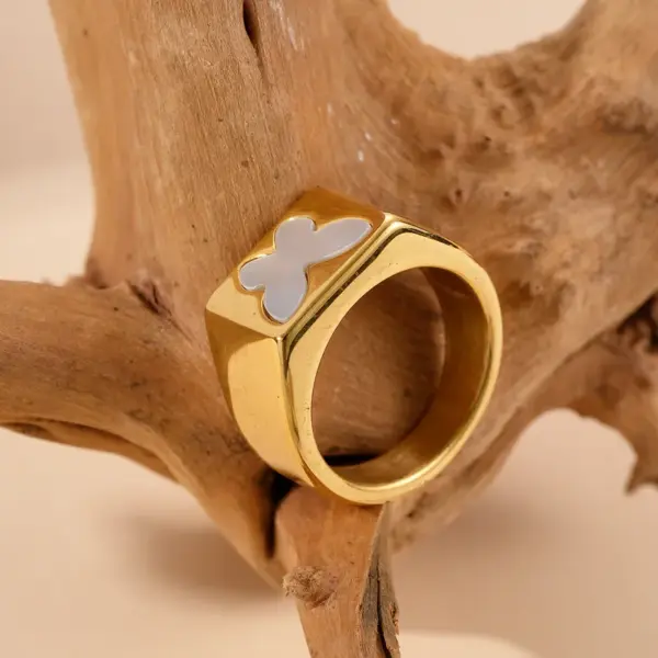 Wholesale PVD Coated 14K Gold Real Gold Plated Round Moon Butterfly 304 Stainless Steel Modern Style Waterproof Non Tarnish Rings