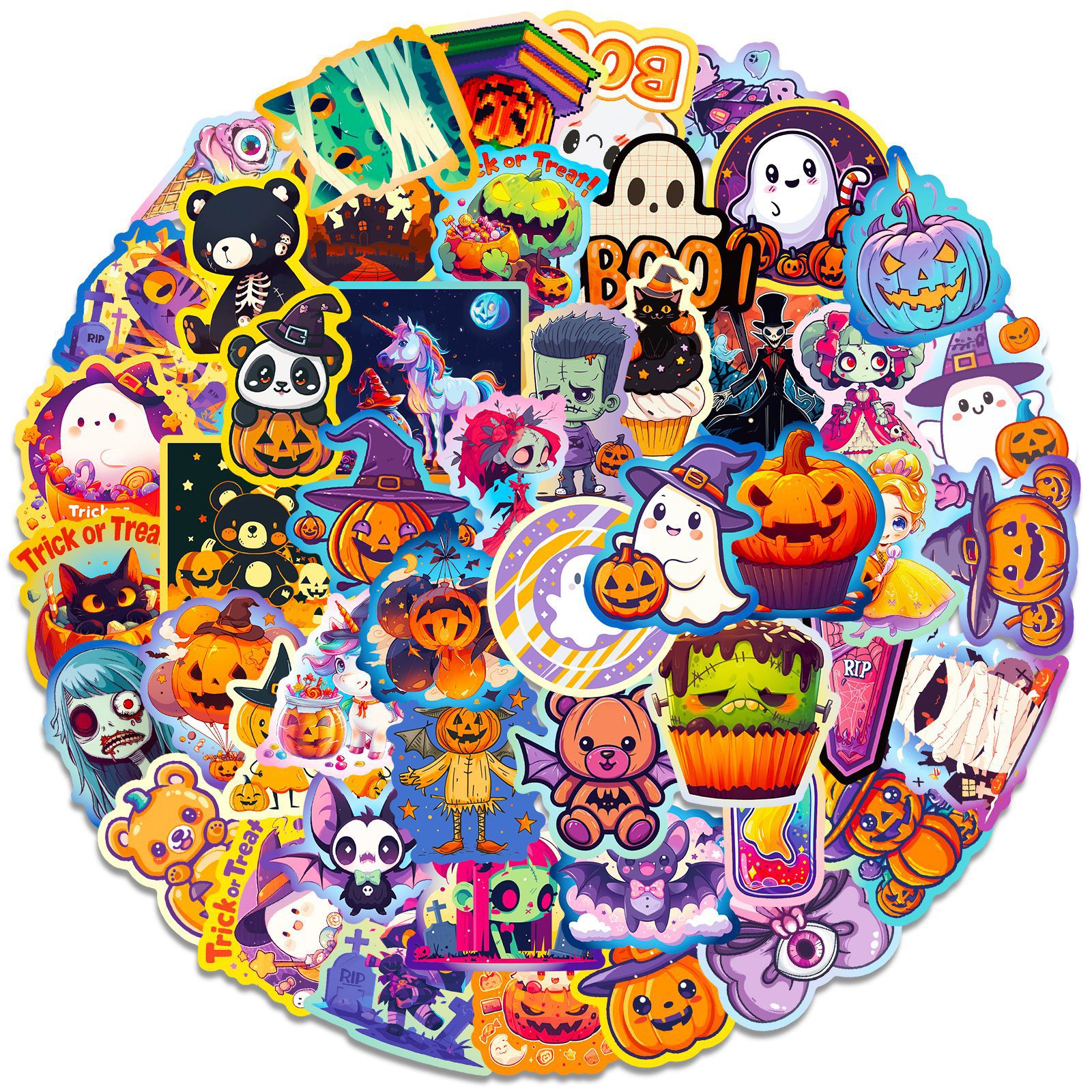 Wholesale 50 Day Graiti Stickers Pumpkin Bat Castle Dark Cute Ghost Cartoon Stickers DIY Lage