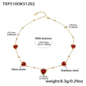 TXP510-Red Glass Stone Gold Necklace 42+5cm