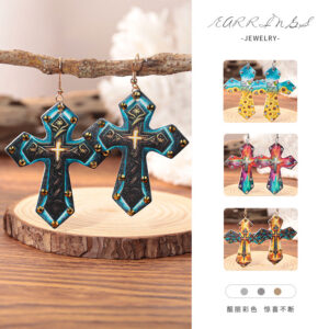Wholesale Western-style colorful rhinestone cross earrings