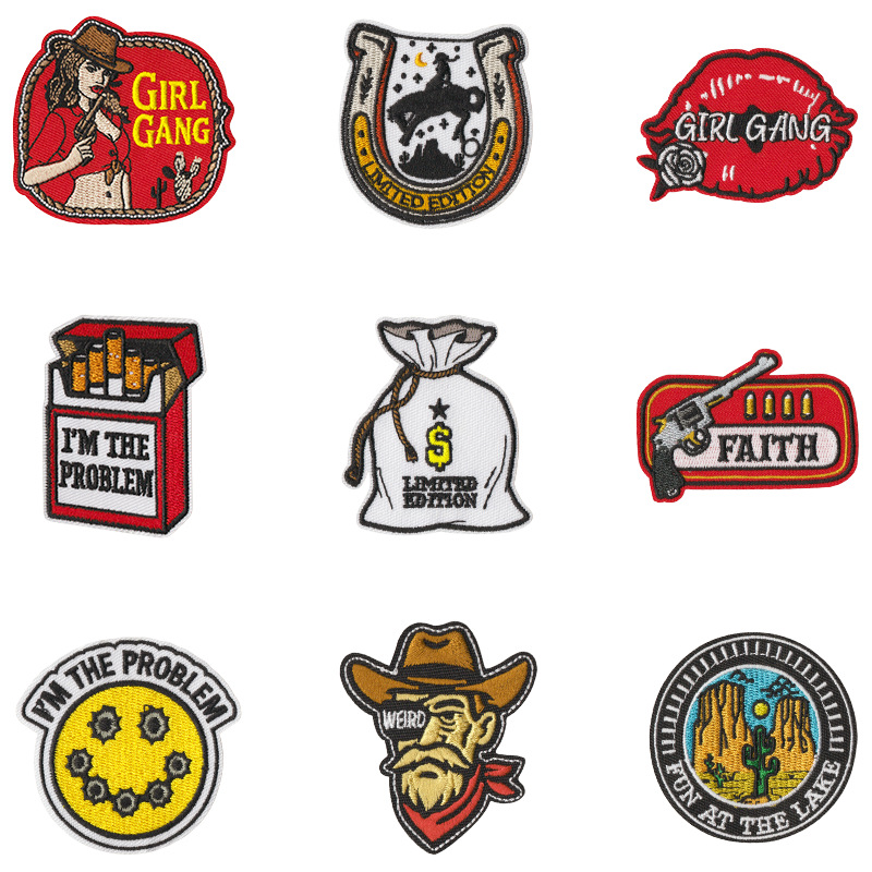 Wholesale Western cowboy embroidery labels, clothing aessories, anime embroidery patches