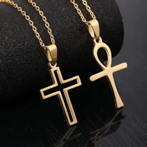 Water Plating 18K Gold Plated Cross Stainless Steel Fashion 304 Stainless Steel Necklace