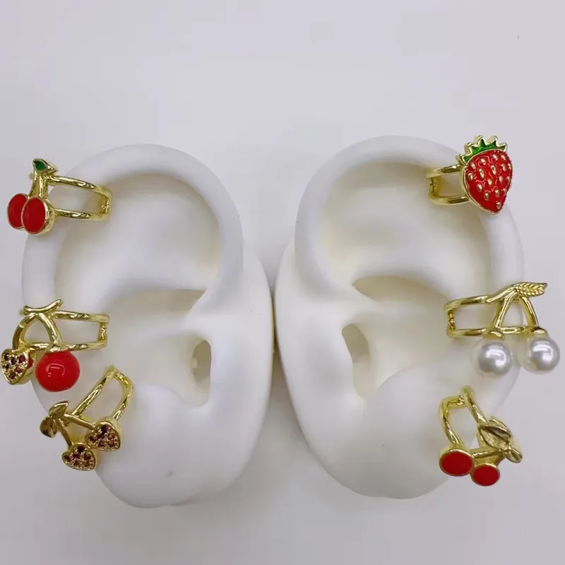 Wholesale 1 Pair/Package Modern Style Simple Style Double Ring Cherry Ft lishing Enamel Plating Copper Acrylic Pearl Zircon 18K Gold Plated Ear Cus
