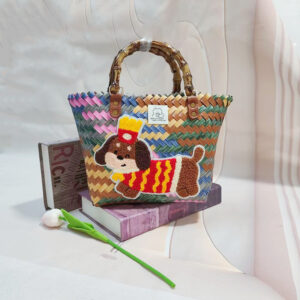 Gray color bamboo handle basket with french fries dog