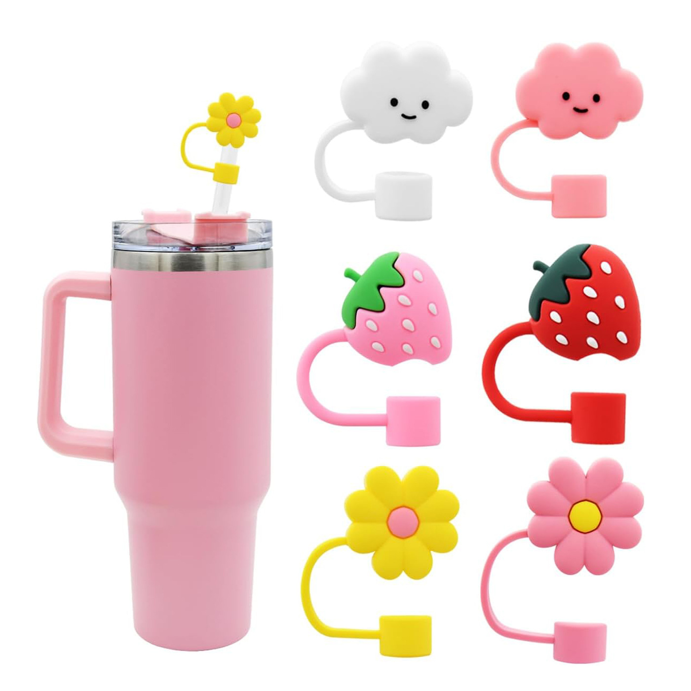 Wholesale Cross-border straw cap 6-piece set 10mm ice cream c dustproof straw cover C leak-proof silicone straw plug