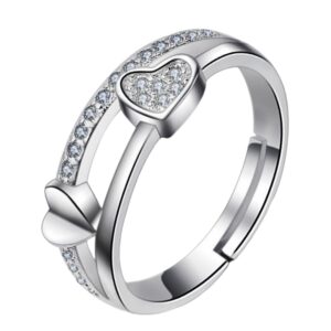 Double heart ring [white gold] / Adjustable opening