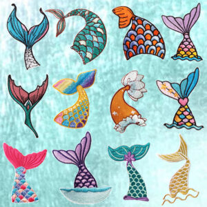 Wholesale Factory self-adhesive cloth stickers colorful mermaid tail embroidery stickers in stock cartoon marine life patch stickers Zhang Zai