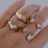 Wholesale Luxurious Open Heart Ring Set With Zirconia Stones Stainless Steel 18K Gold Plated Elegant Casual Fashion Jewelry For Women