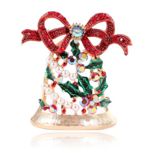Wholesale Pearl and Rhinestone Christmas Bell Brooch