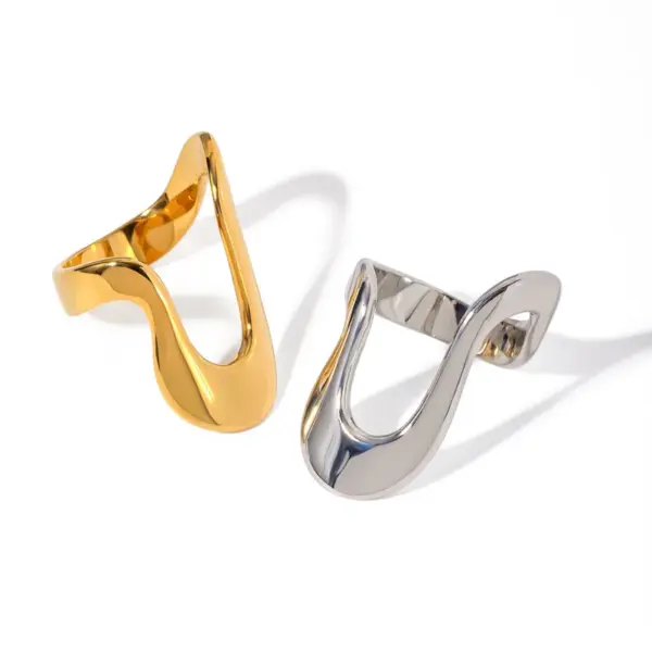 Wholesale 304 Stainless Steel Solid Color PVD Coated Titanium Steel 18K Real Gold Plated Real Gold Plated IG Style Simple Style Waterproof Non Tarnish Irregular Gold Rings