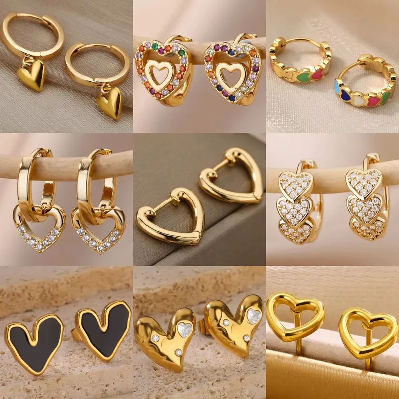 Wholesale 304 Stainless Steel Copper Geometric Heart Shape PVD Coated Real Gold Plated IG Style Sweet Waterproof Non Tarnish Plating op Earrings Earri