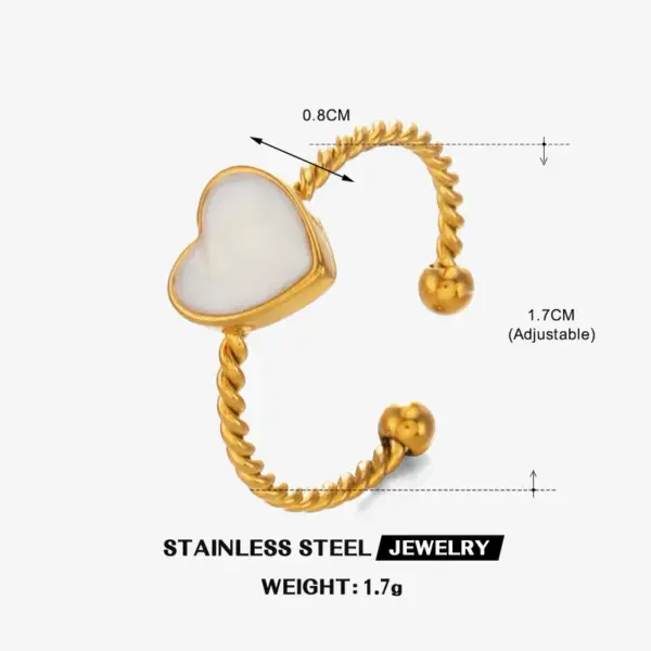 Wholesale Ion Plating (IP) 18K Gold Plated Heart Shape 304 Stainless Steel Simple Style Waterproof Non Tarnish Open Rings