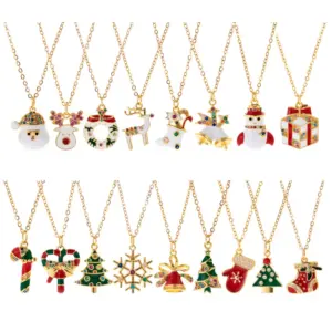 Wholesale Stainless Steel Copper Plating Inlay Christmas Hat Christmas Tree Santa Claus Zircon Pendant Necklace