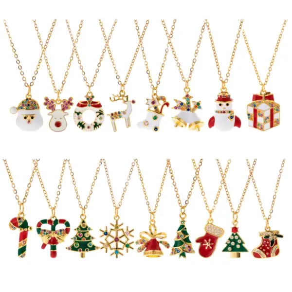 Wholesale Stainless Steel Copper Plating Inlay Christmas Hat Christmas Tree Santa Claus Zircon Pendant Necklace