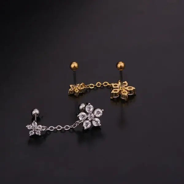 316L Stainless Steel Copper Zircon Ear Cartilage Rings & Studs Flower Waterproof Non Tarnish Surgical Steel Women'S