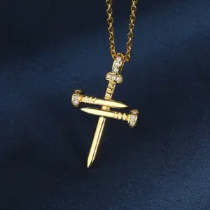 246-5 Nail Cross Necklace-Gold