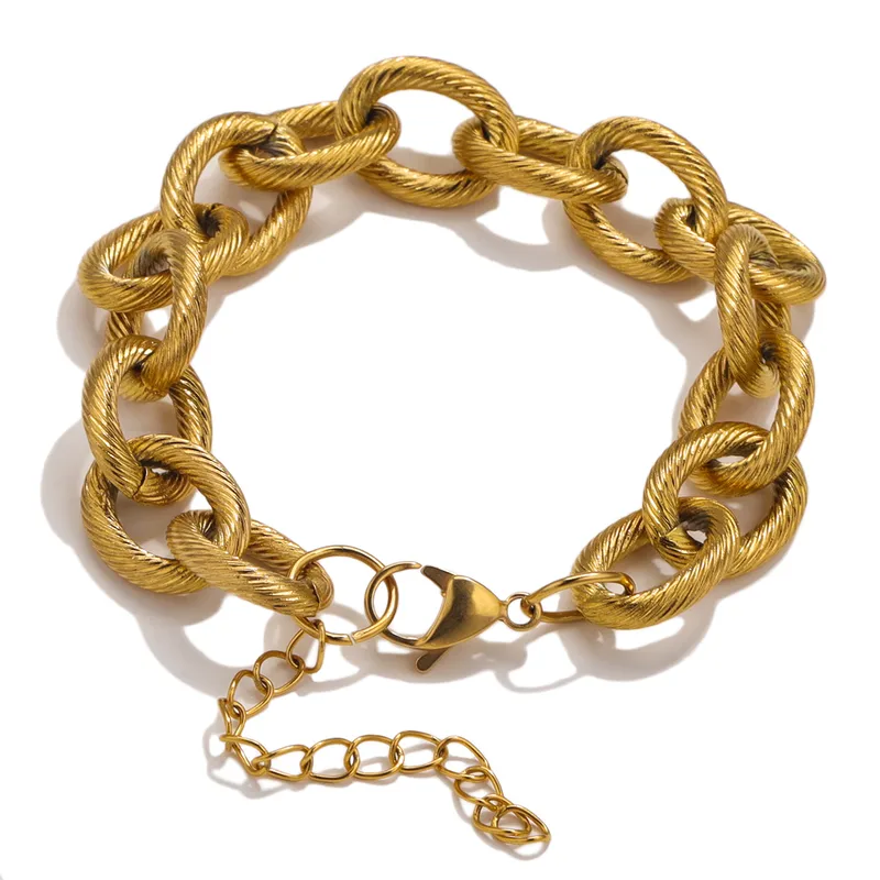Wholesale PVD Coated Real Gold Plated Geometric 304 Stainless Steel Punk Simple Style Waterproof Non Tarnish Bracelets Necklace