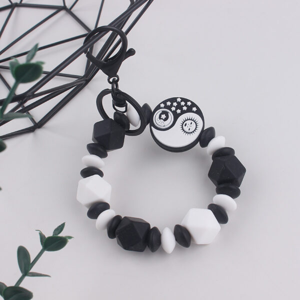 Wholesale Star Moon Yin Yang Pattern Personalized Beaded Pen Silicone Bracelet Key Ring Beaded Mobile Phone Bag Pendant