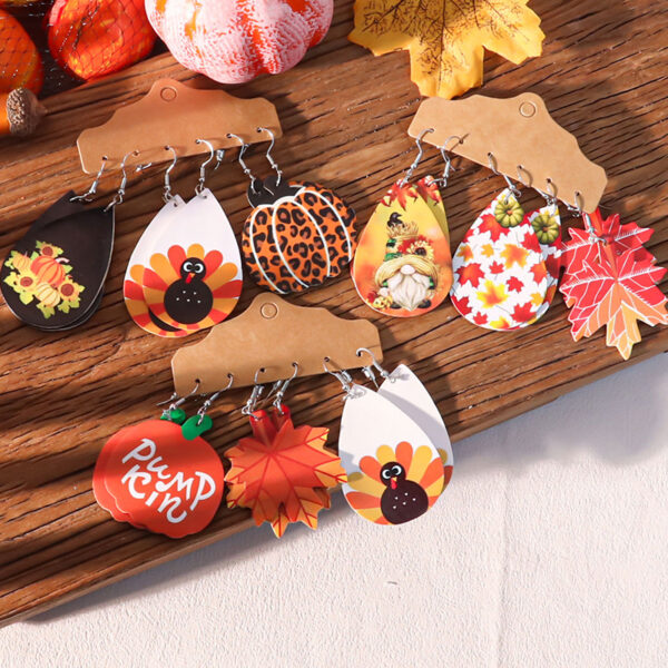 Wholesale Autumn-themed maple leaf and pumpkin earrings