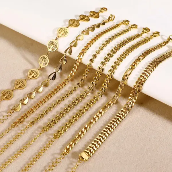 PVD Coated Real Gold Plated 18K Gold Tree 201 Stainless Steel Retro Streetwear Waterproof Non Tarnish 201 Stainless Steel Bracelets