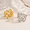 Ion Plating (IP) 18K Gold Plated Waves Lines 304 Stainless Steel Simple Style Waterproof Non Tarnish Open Rings