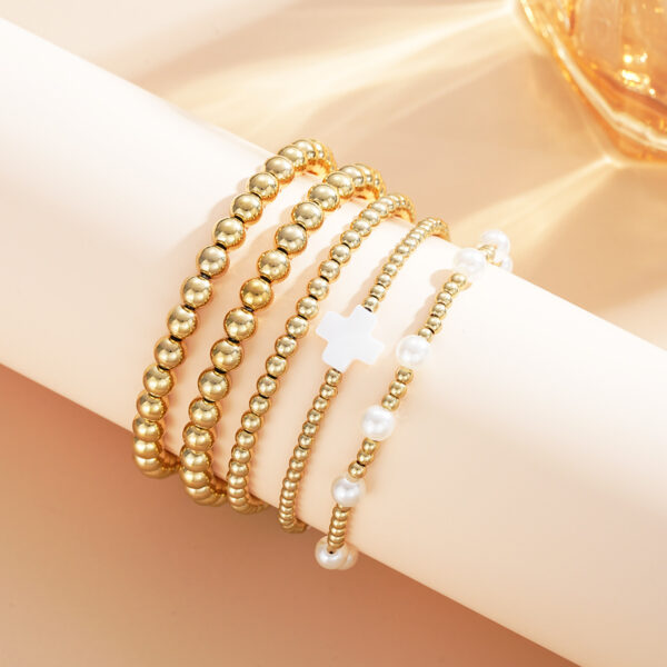 Wholesale Full-Managed Cross-Border Bracelet CCB Beaded Bracelet 5-Piece Set Niche Design Sense Elegant Stacked Bracelet