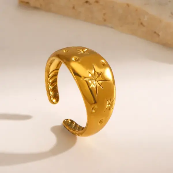 Ion Plating (IP) 18K Gold Plated Eight Awn Star 304 Stainless Steel Simple Style IG Style Waterproof Non Tarnish Open Rings