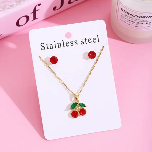Wholesale Jewelry Sweet Cherry Strawberry 304 Stainless Steel Plating Jewelry Set Cable Chain