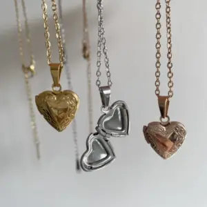 Wholesale Rose Gold Plated White Gold Plated Gold Plated 316 Stainless Steel Ion Plating (IP) Heart Shape IG Style Locket Necklace For Unisex